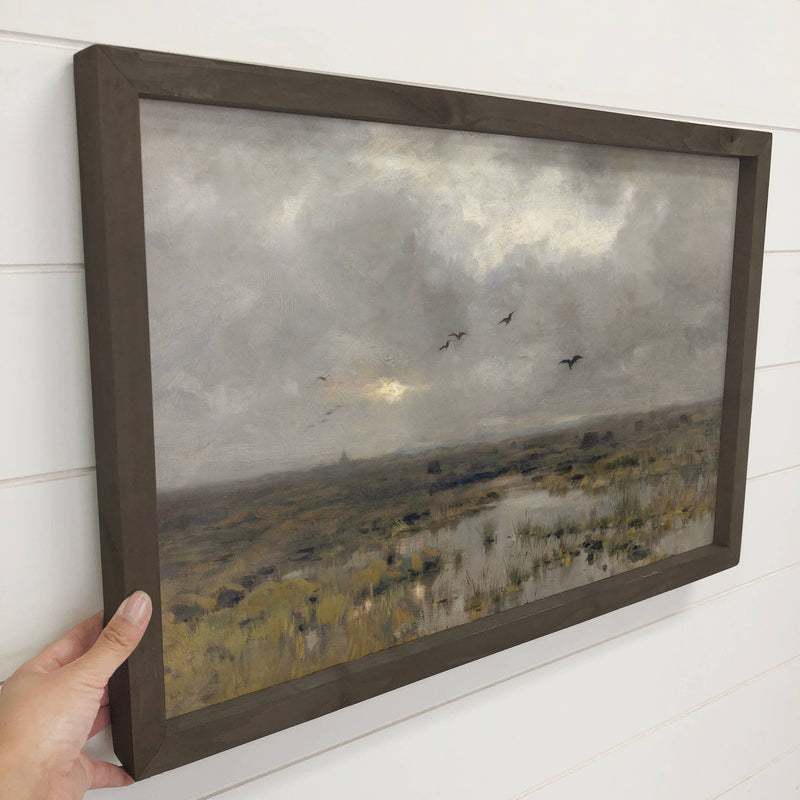 Birds Over Marsh - Landscape Canvas Art - Wood Framed Art