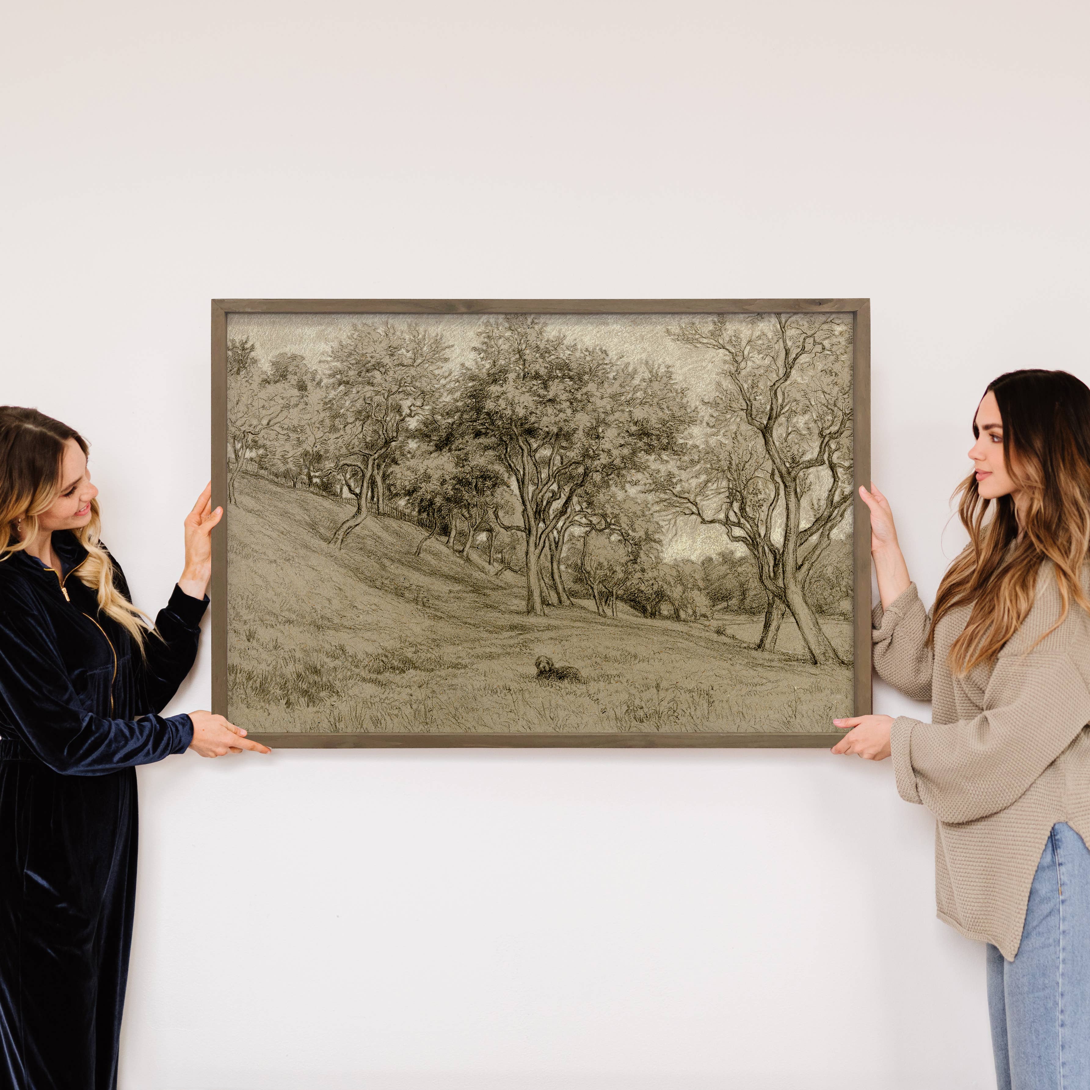 Dog on Tree Hill - Dog Canvas Art - Wood Framed Wall Art