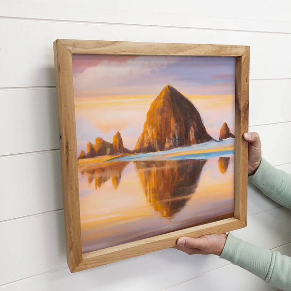 Haystack Rock Oregon Based Small Souvenir Wood Framed Sign