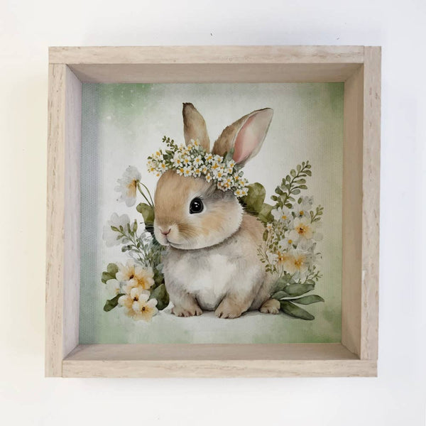 Bunny Flower Crown - Cute Bunny Spring Time Canvas Art -