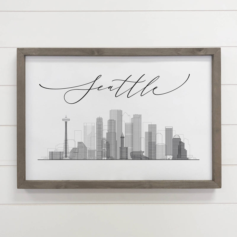 Customized City Wall Art - Modern Skyline Seattle - Framed