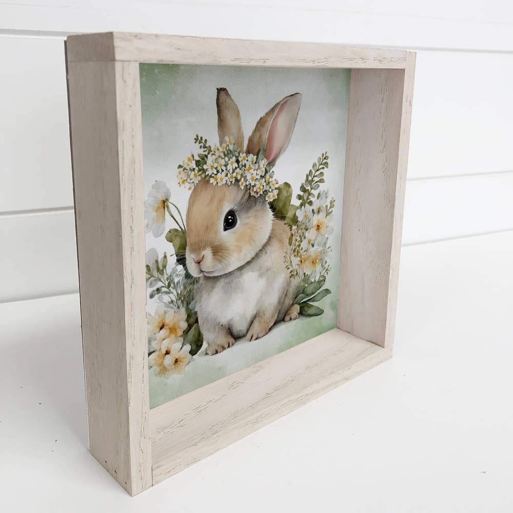 Bunny Flower Crown - Cute Bunny Spring Time Canvas Art -