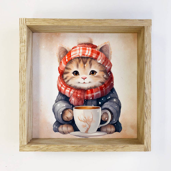 Winter Tabby Cat - Framed Animal Canvas Wall Art - Cat Art