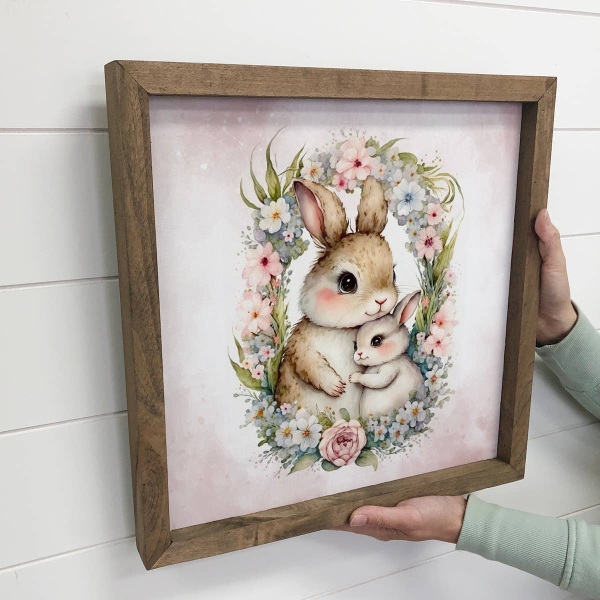 Mama Baby Bunny Springtime - Spring Time Canvas Art - Framed