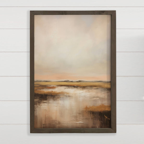 Early Beige Horizon - Framed Nature Painting -  Farmhouse