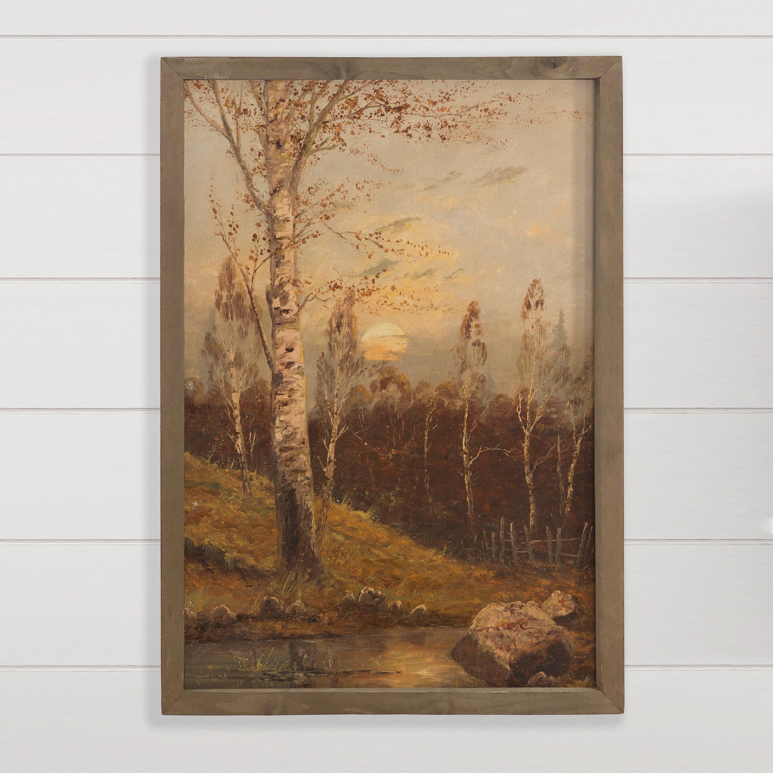 Birch in the Evening - Framed Nature Canvas Art -Cabin Decor