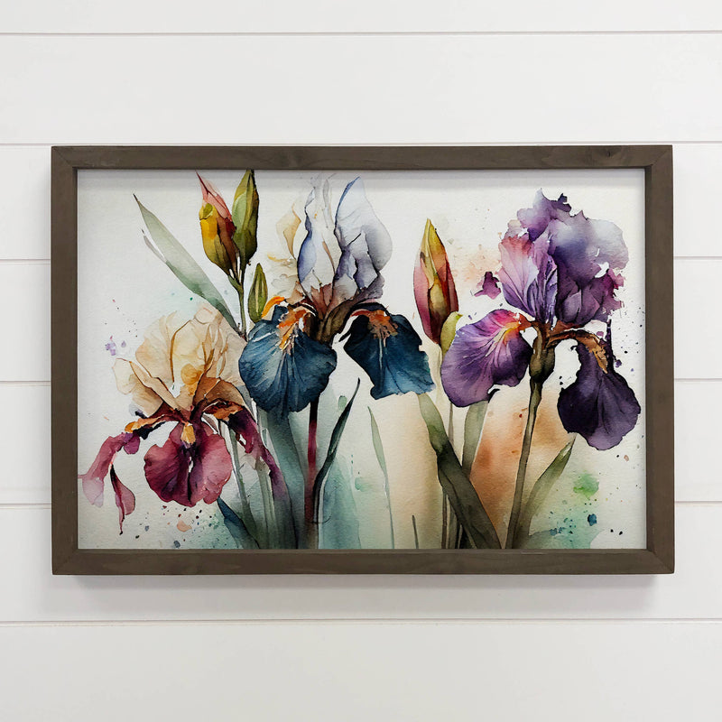 Iris Watercolor Dreams Wall Art - Floral Canvas Art - Framed