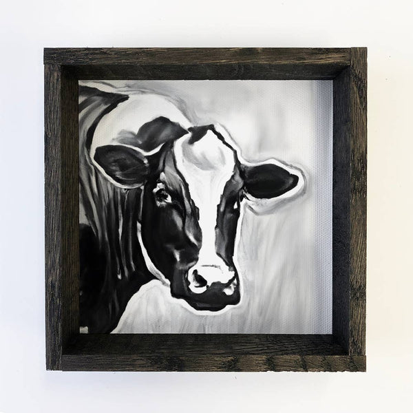 Dairy Cow Art - Black and White Canvas with Wood Frame