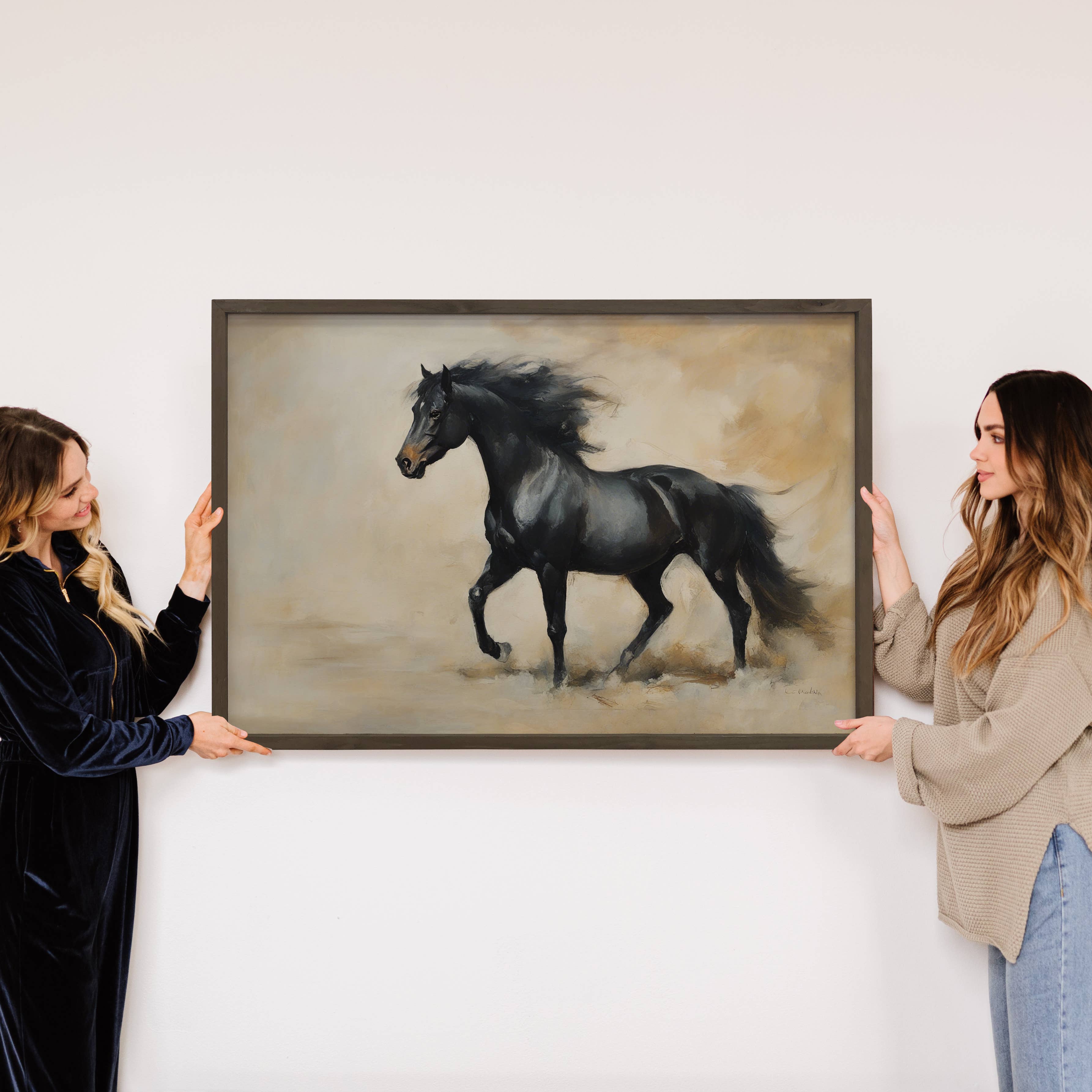 Black Gliding Horse - Horse Canvas Art - Wood Framed Decor