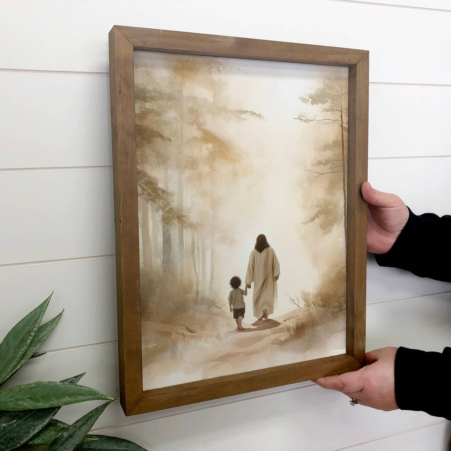 Jesus Walking with Dark Haired Boy - Jesus Canvas Art