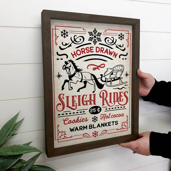 Horse Drawn Sleigh Rides - Framed Holiday Word Sign Wall Art