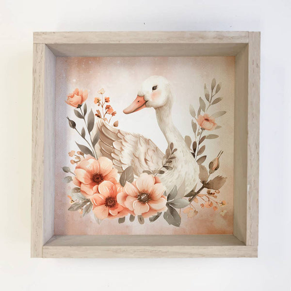 Spring White Goose - Goose Canvas Art - Wood Framed Wall Art