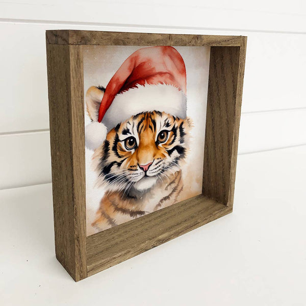 Baby Tiger Santa Hat - Cute Holiday Animal Canvas Art -