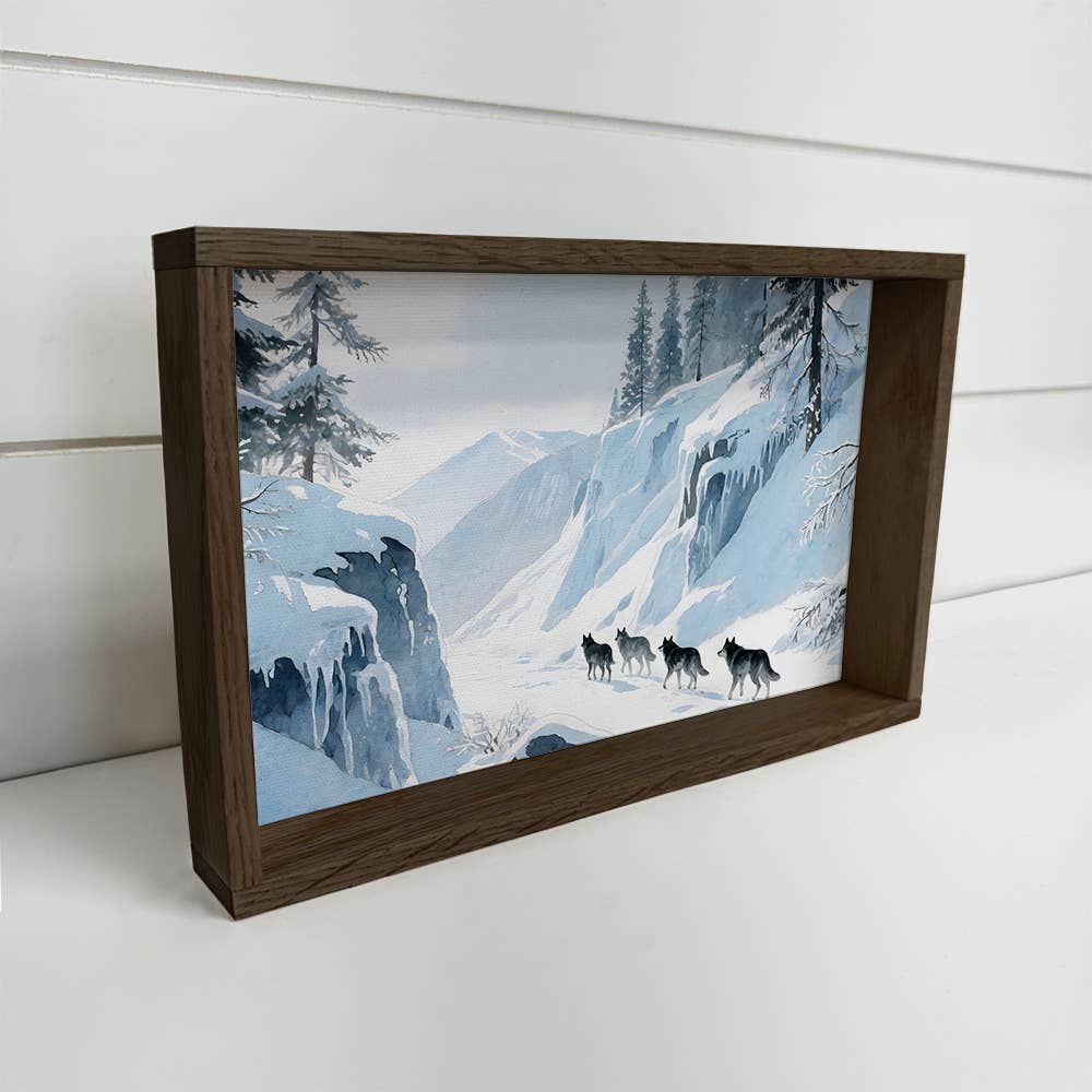 Wolf Pack on a Snow Trail - Mountain Lodge Canvas Art