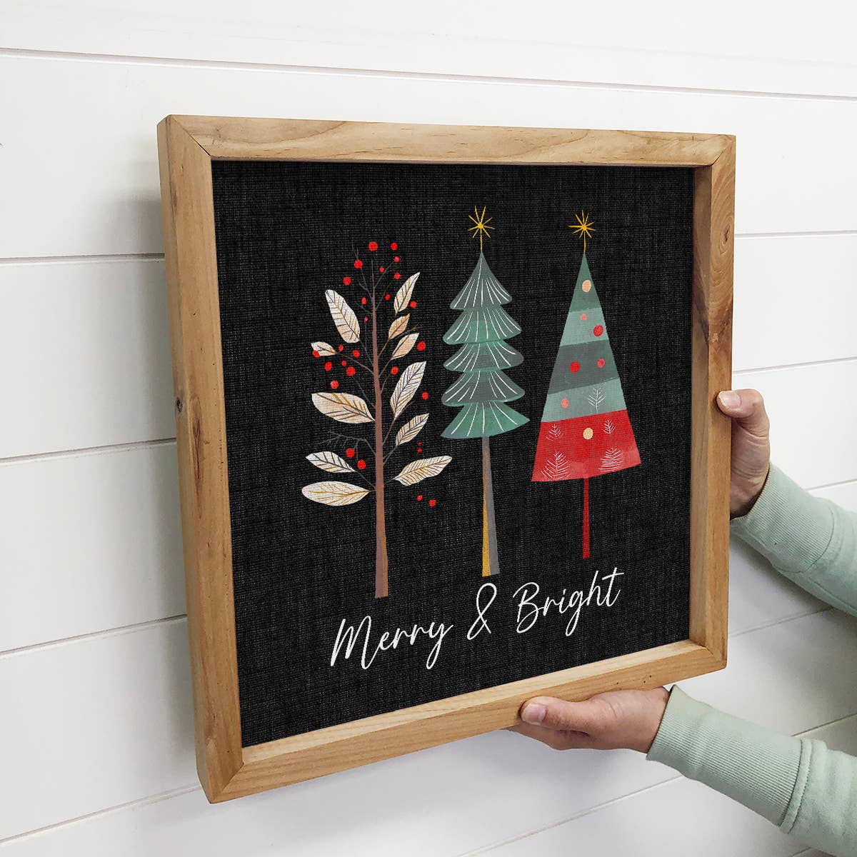 Merry and Bright Trees - Christmas Canvas Art - Wood Framed