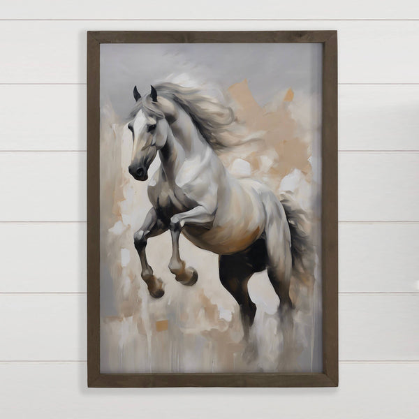 Gray Equestrian Horse Painting - Animal Canvas Art - Framed