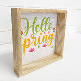 Hello Spring Yellow and Green - Spring Word Sign - Framed