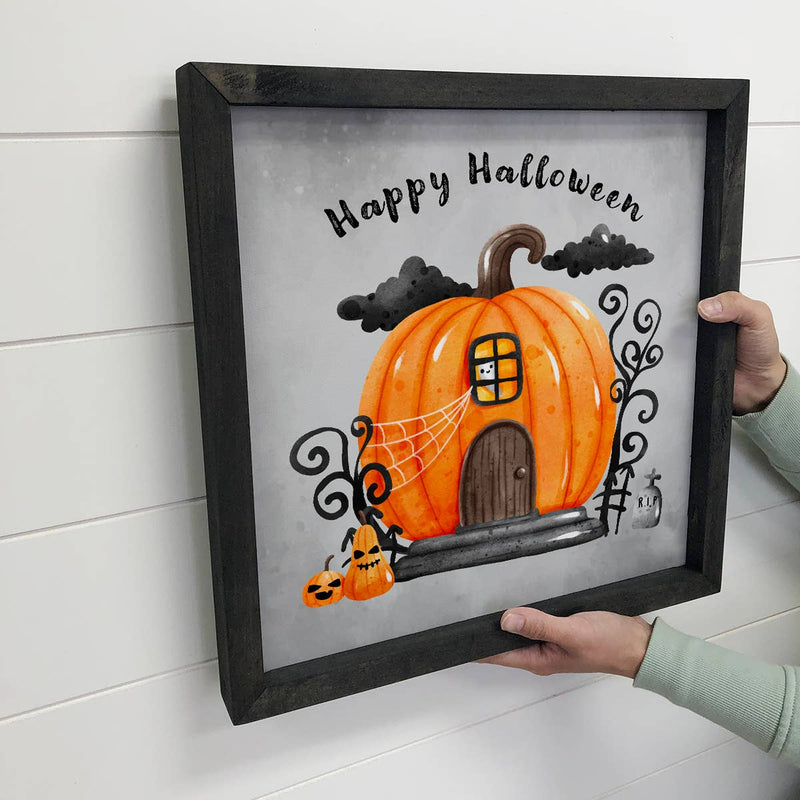 Cute Pumpkin House - Halloween Pumpkin Wall Art