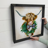 Christmas Sign- Highland Cow Bow & Wreath Small Sign