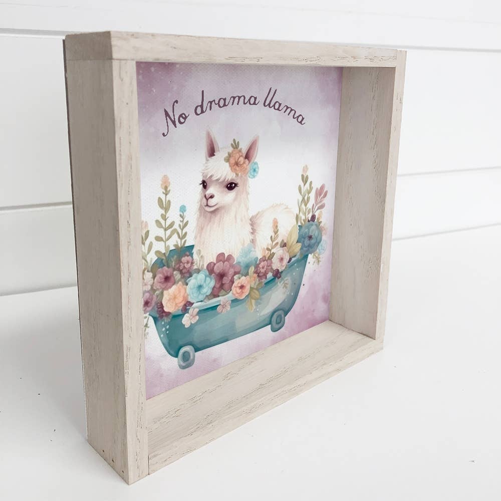 No Drama Llama - Spring Time Llama Canvas Art - Wood Framed