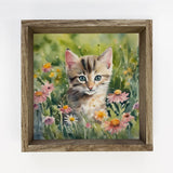 Wildflower Tabby Cat - Springtime Cat Canvas Art - Framed