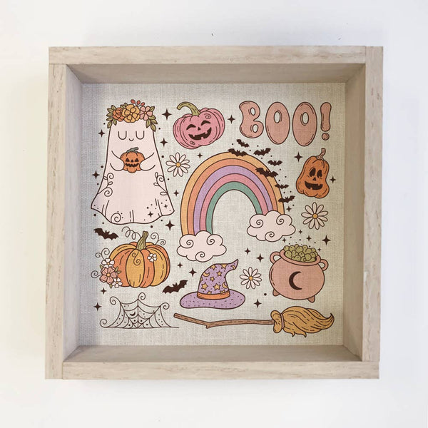 Retro Boo Halloween - Framed Halloween Wall Art - Canvas Art