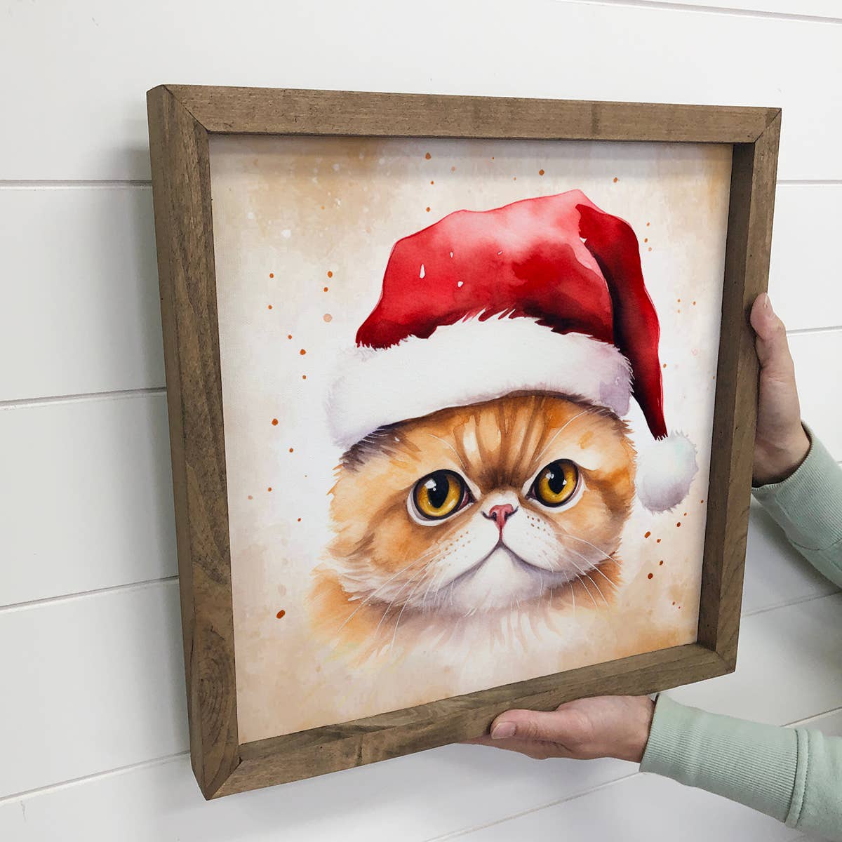 Persian Cat Santa Hat - Cute Holiday Animal Canvas Art