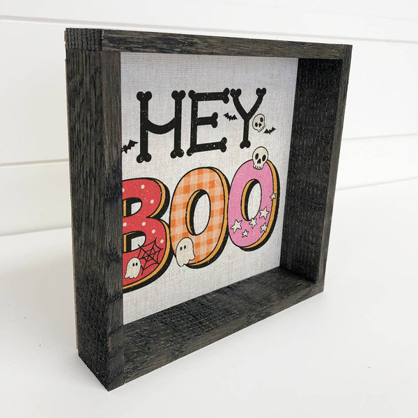 Retro Halloween Hey Boo - Cute Halloween Word Sign - Canvas