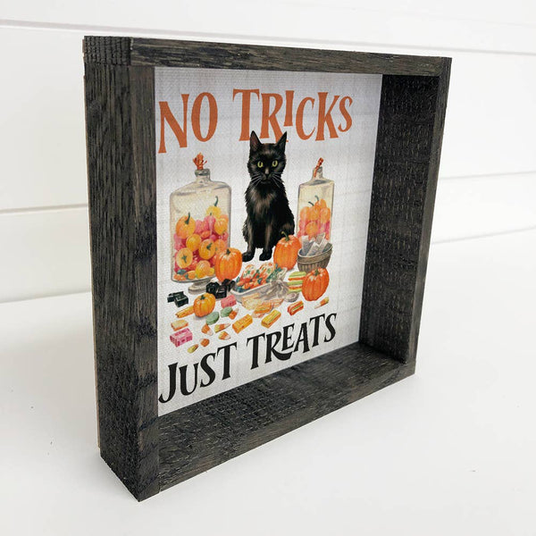 Halloween Vintage No Tricks Cat - Cute Halloween Word Sign