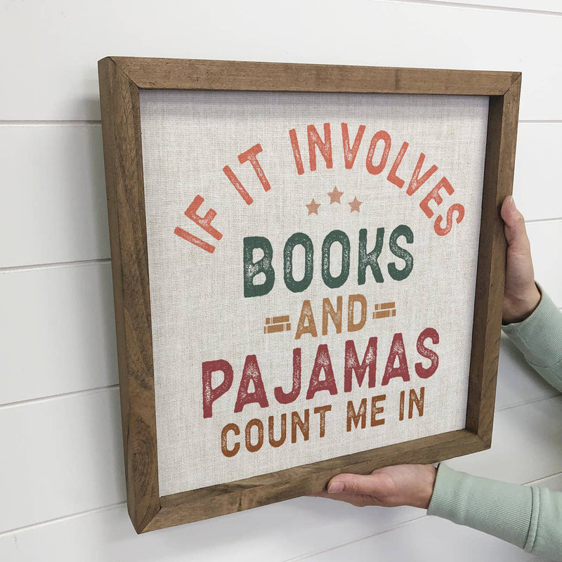 Books And Pajamas - Book Canvas Word Art - Wood Framed Art
