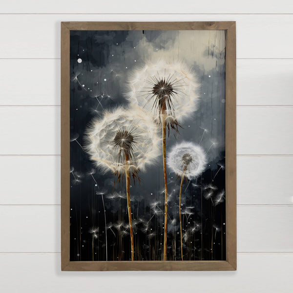 Dandelions in the Night Sky - Nature Canvas Art - Framed Art