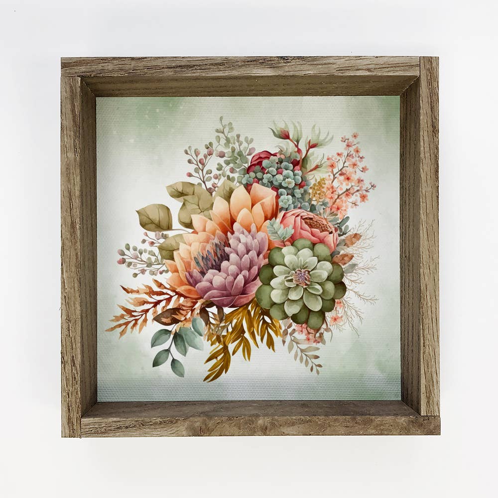 Succulent Watercolor Bouquet - Beautiful Spring Flower Art