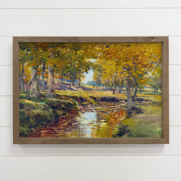 Yellow Fall Stream - Fall Landscape Canvas Art - Wood Framed