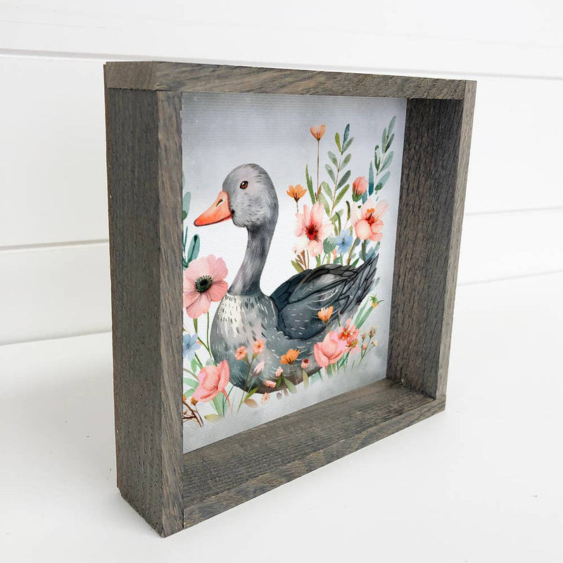 Spring Gray Goose - Goose Canvas Art - Wood Framed Decor