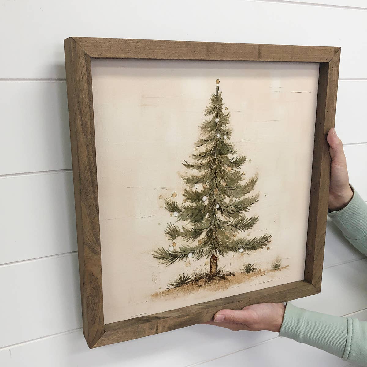 Primitive Christmas Tree - Christmas Canvas Art - Framed Art