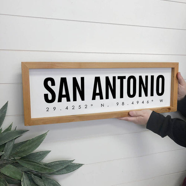 Custom Coordinates- San Antonio, Texas- Long Wooden Sign