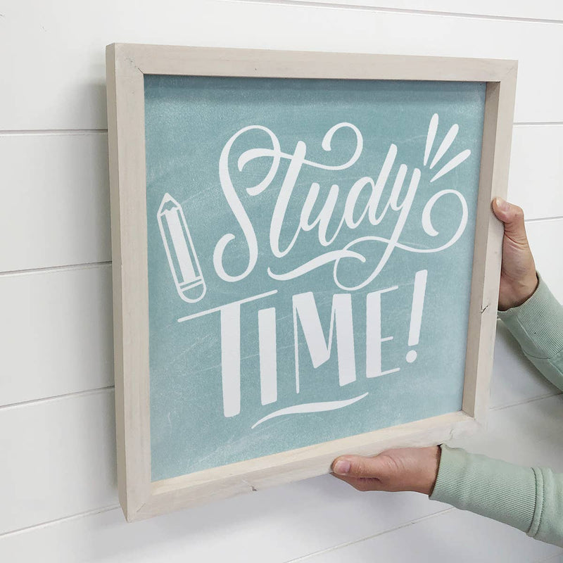 Study Time - Cute Framed Word Art Sign - Canvas Word Decor