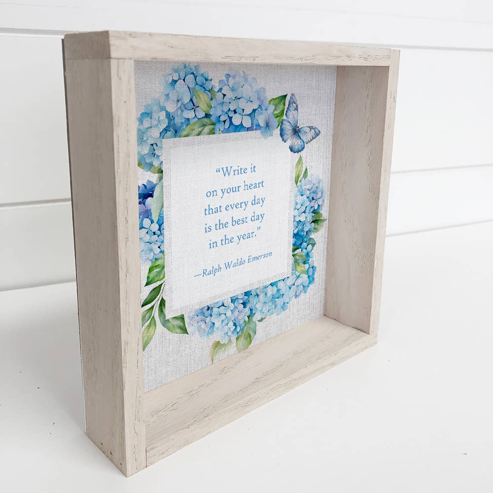 Hydrangea Emerson Quote Best Day - Floral Quote Canvas Art