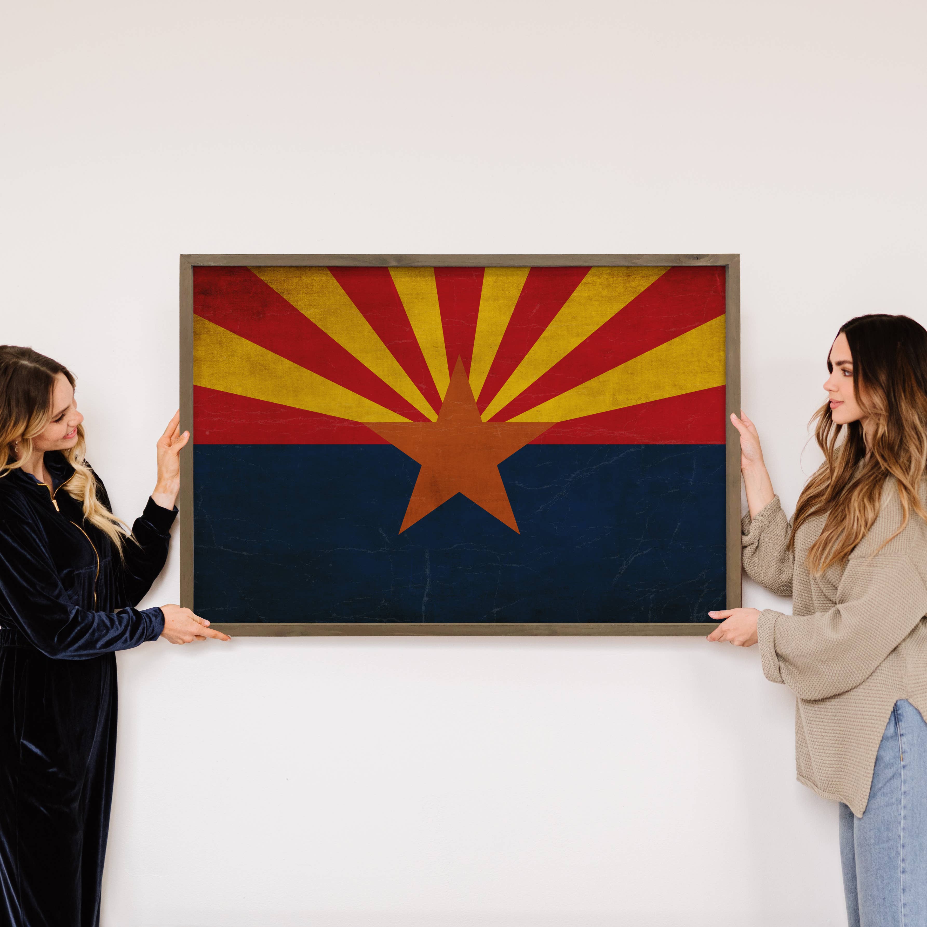 Arizona Vintage Flag - Any State Framed Canvas Art Wood Sign