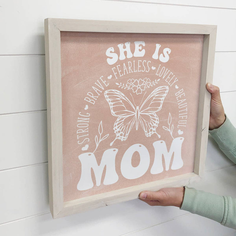 Strong Brave Fearless Mom - Mom Canvas Word Sign - Framed