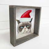 Grumpy Cat in Santa Hat Small Christmas Holiday Canvas Sign
