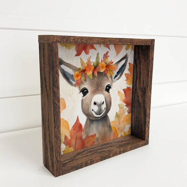 Fall Farm Animal Donkey - Wood Framed Cute Animal Canvas Art
