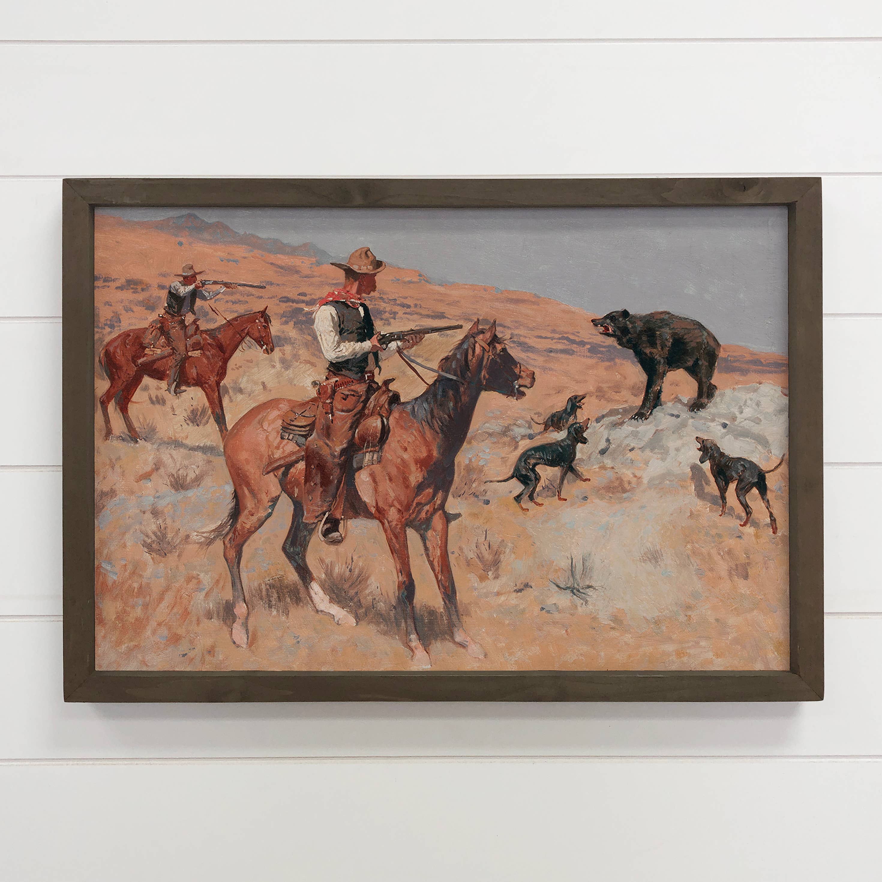 Cowboy Hunters Bear - Cowboy Canvas Art - Wood Framed Decor