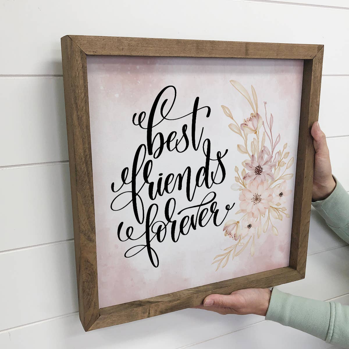 Best Friends Forever Floral Background Small Shelf Decor