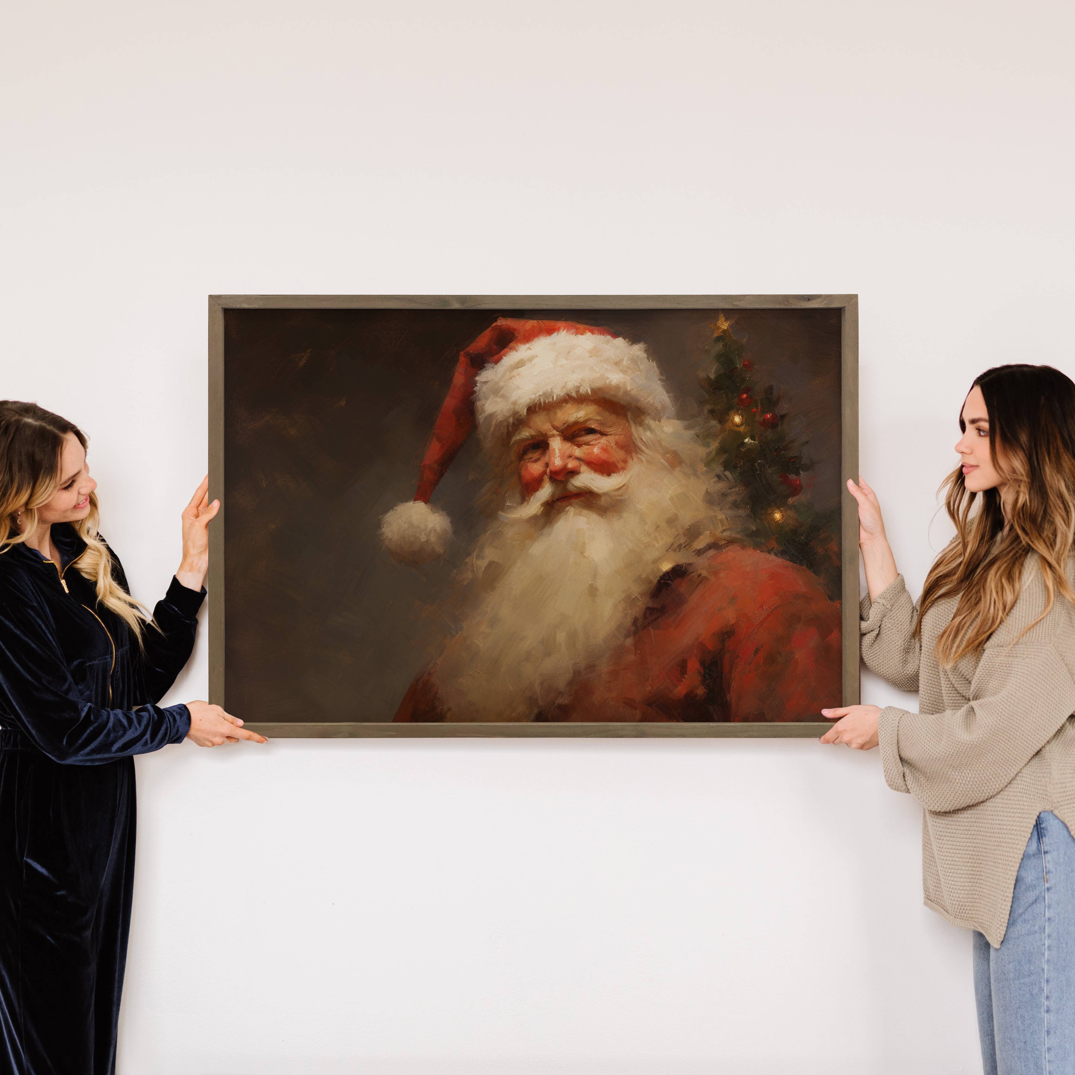 Santa in Red Painting - Santa Claus Canvas Art - Wood Framed