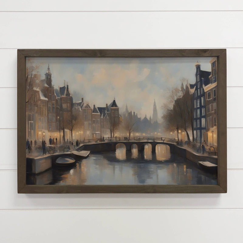 Modern Amsterdam Painting - Wood Framed Canvas Art - Travel