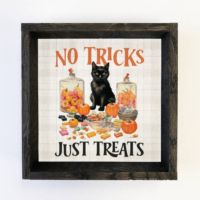 Halloween Vintage No Tricks Cat - Cute Halloween Word Sign