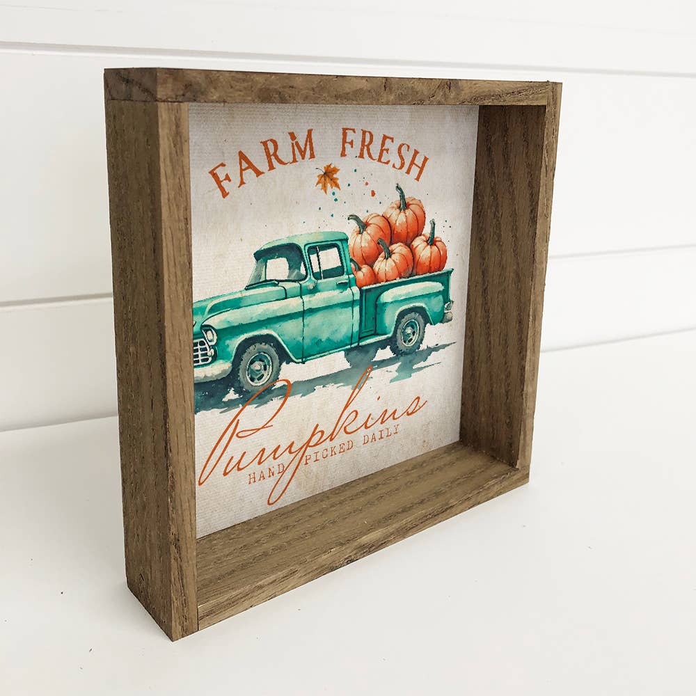 Farm Fresh Pumpkins Turquoise Vintage Truck - Fall Wall Art