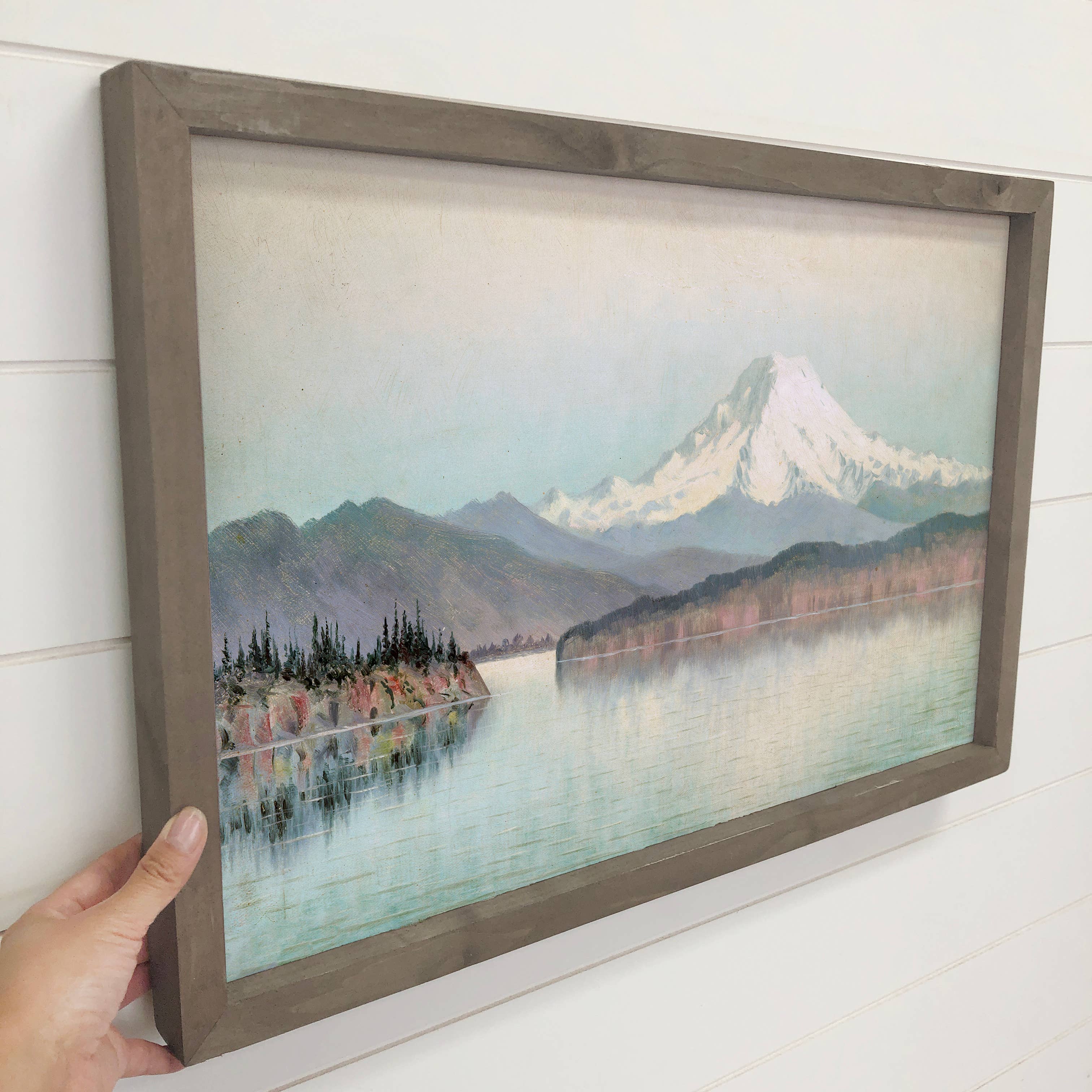 Mt Rainier Painting - Framed Nature Wall Art - Cabin Decor