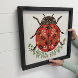 Folksy Lady Bug - Lady Bug Canvas Art - Wood Framed Wall Art